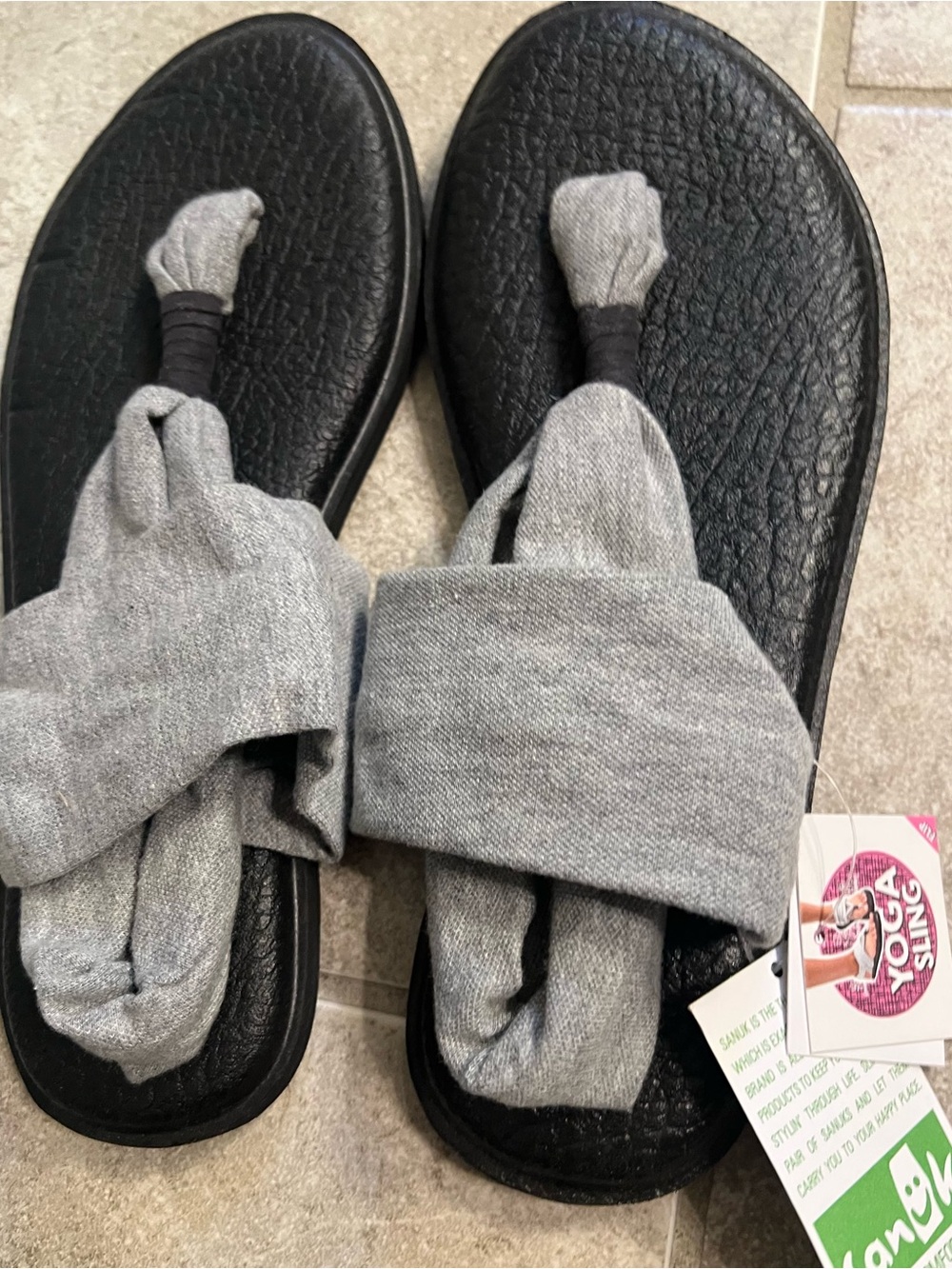 Sanuk Grey Fabric Yoga Sling Sandals on Black Footbed